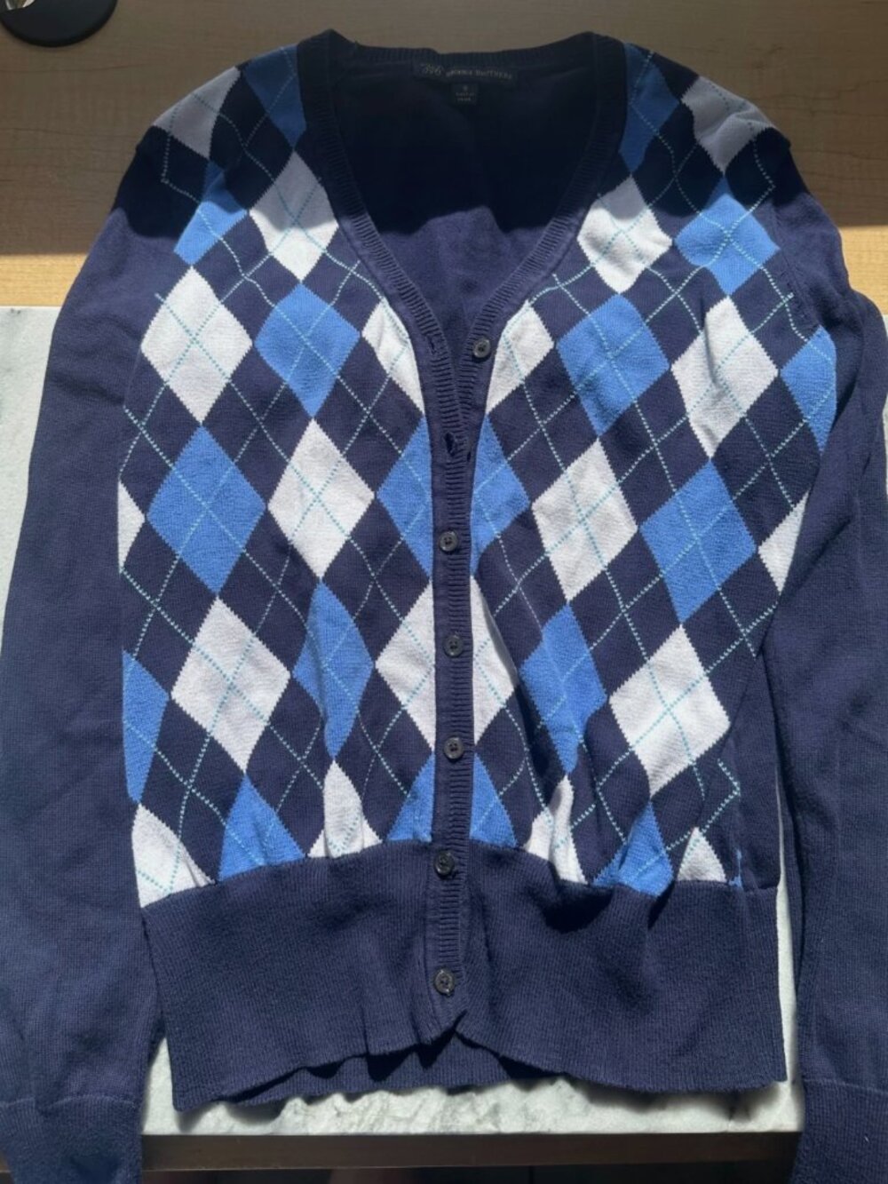 Brooks Brothers 346 Women’s Blue Argyle Button-Up Cardigan Sweater Size Small